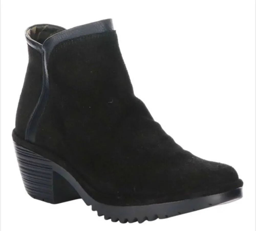 FLY LONDON Wynn Black Suede/Leather Booties Size 41 (US 10-10.5)